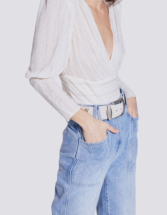 JOONO DRAPED METALLIC KNIT TOP